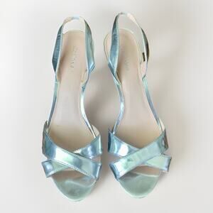 CALVIN KLEIN LTR Slingback Heel Dress Sandal Metallic Silver Formal Neutral 10M